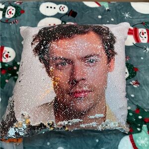 Reversible Sequin Holiday Pillow Harry Styles